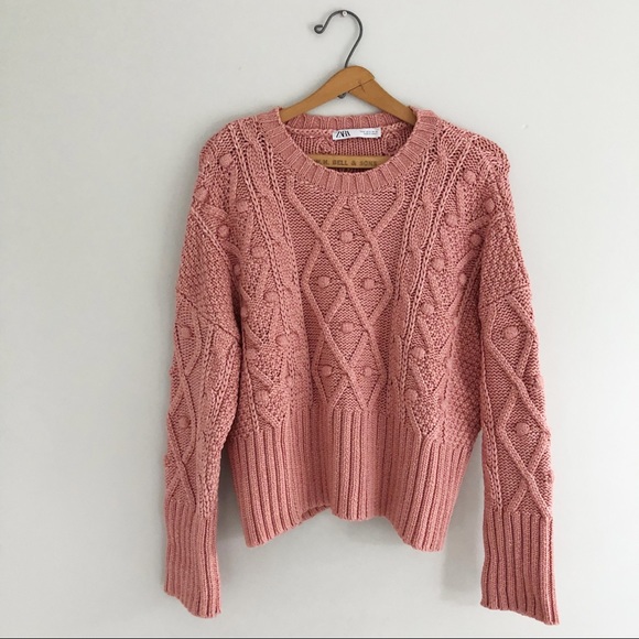 Zara Cable Knit Pink Sweater Size Small